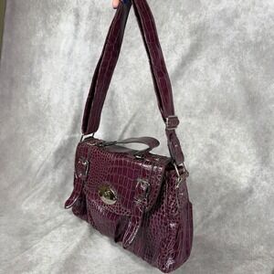 Vtg Y2K Strada‎ Satchel Handbag Maroon Crocodile Shoulder Bag Pocket Organizer